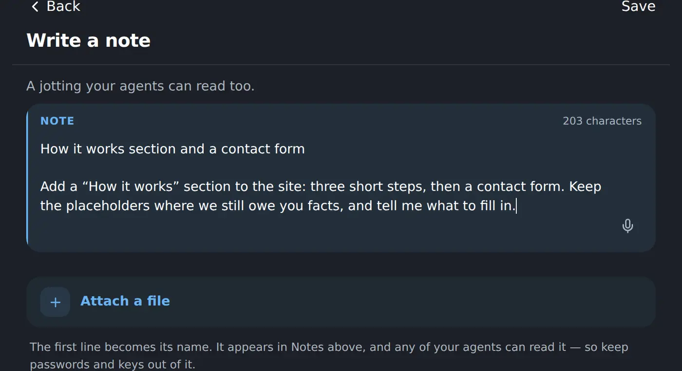 Writing a shared note in the Workspace